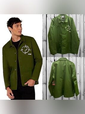 Batman men’s Olive Green Military Coach Jacket with White Target Graphic L